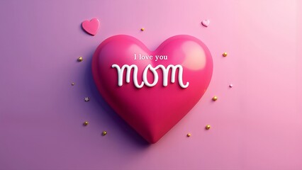 A pink heart with the words I love you mom written on it.