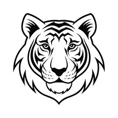 Black and White Tiger Face – Detailed Line Art with Tribal Stripes and Fierce Expression