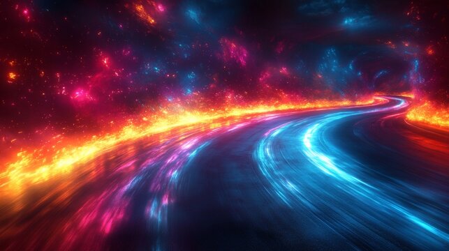 Energy highway flowing between cosmic nebulae with streaks of light and contrasting hues, evocative space travel experience on a transparent background, PNG image, PNG file.