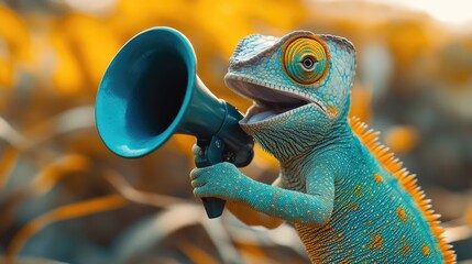 Chameleon with Megaphone: Announcing Nature's Wonders!
