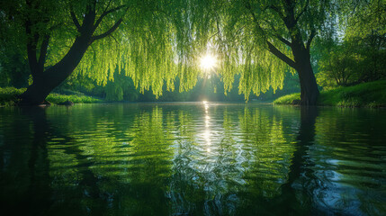 Obraz premium Tranquil Green Landscape Painting