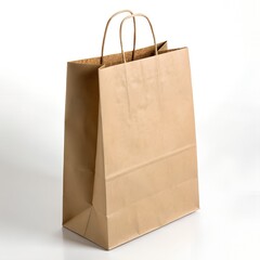 Brown Kraft Paper Bag with Handle on White Background - Mockup Ready