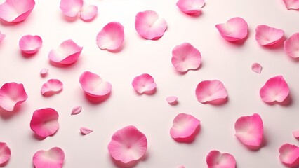 A bunch of pink petals scattered on a white surface.