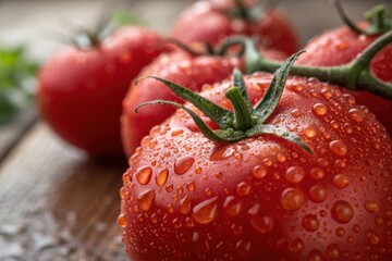 A close up of a tomato with water droplets on it