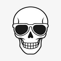 Hipster Skull with Sunglasses – Minimalist Black and White Line Art