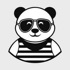 Cool Kawaii Panda Sticker – Aviator Sunglasses and Black & White Striped Shirt
