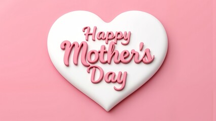 A white heart shaped cookie with the words "Happy Mother's Day" written on it.