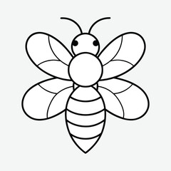 Cute Cartoon Bee Line Art – Black and White Vector with Striped Body and Big Eyes