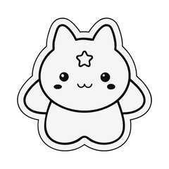 Kawaii Chibi Cat Sticker – Cute Minimalist Cartoon with Star on Forehead