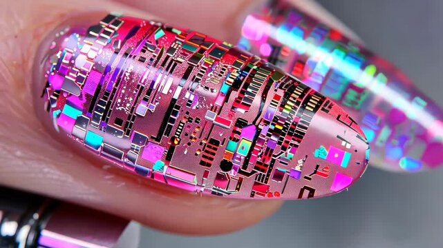 Embrace the fusion of technology and fashion with semiconductor nail art, Ai Generated.