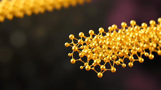 A 3D rendering showcases gold nanorods conjugated to polyamines. This design holds promise for targeted drug delivery, biosensing applications, and photothermal therapy.