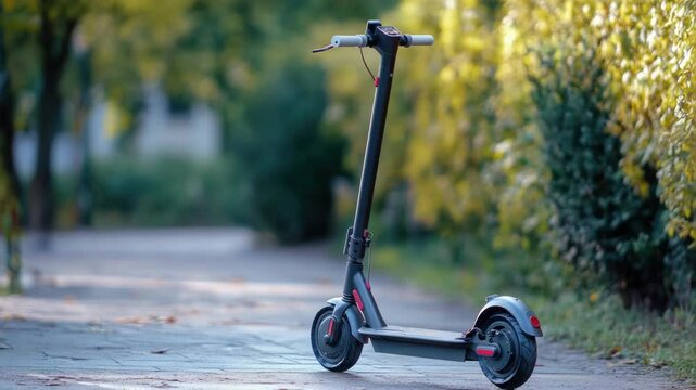 A scooter is parked on the side of the road, ready for use