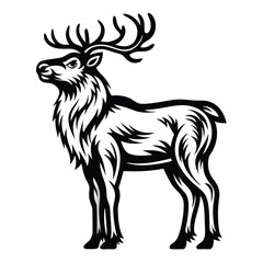 Elegant Black and White Deer Silhouette Standing Proudly with Intricate Antler Details