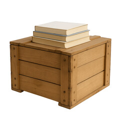 Study books piled neatly atop a sturdy wooden box for safekeeping.