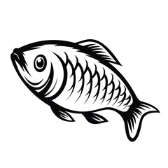 Minimalist Black & White Fish Illustration, Stylized Swimming Fish, Simple Outline