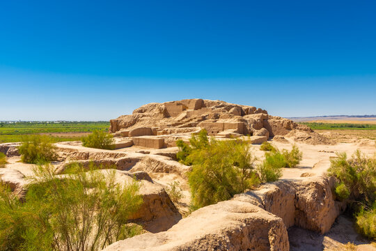 Maze of the ancient ruins of Toprak Qala Fortress in Khorezm desert,  Uzbekistan