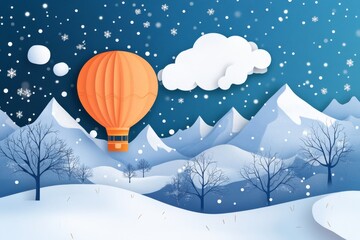 Naklejka premium An orange hot air balloon is suspended in the air above the arid Black Mountain desert landscape