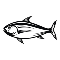 Detailed Tuna Fish Illustration, Black Outline, Side View, Marine Animal, Seafood
