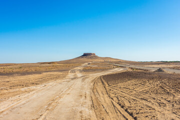 The fortress of Chilpik Kala, a tower of silence (dakhla) of the ancient Zoroastrian religion, serving as burial site in the desert,  Uzbekistan