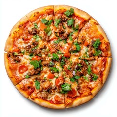 Savor the fusion of flavors with this vibrant tikka pizza, combining spices and cheesy goodness on a crispy crust.