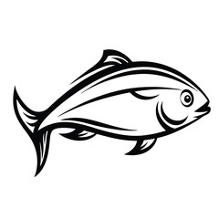 Elegant Monochrome Fish Detailed Fins, Scales and Round Eye on White