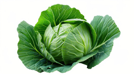 Obraz premium A fresh and vibrant cabbage, perfectly shaped and colored, showcased against a clean white backdrop.