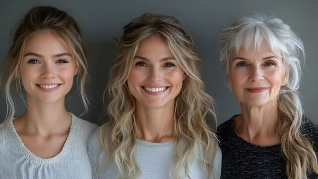 The three generation portrait of a smiling women with bright light