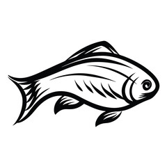 Elegant Black Outline of Swimming Fish, Isolated on White Background, Minimalist