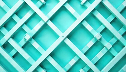 Fototapeta premium Geometric teal and white trellis, modern minimalist style, repeat pattern, home, repeat