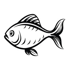 Fish Illustration. Outline Drawing of Fish with Detailed Fins in Black and White
