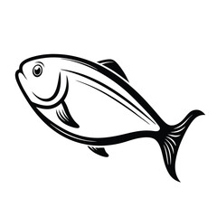 Isolated Monochrome Fish Outline, Swimming Underwater, Aquatic Creature, Black and White