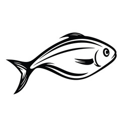 Single Black Outline Fish Swimming LogoStyle Icon Isolated on White Background