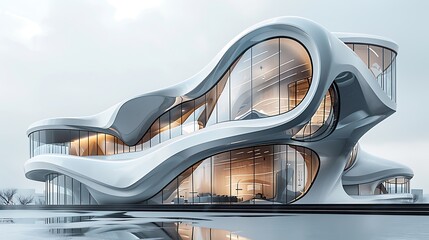 Fototapeta premium Architectural masterpiece with fluid exterior and glass transparent high resolution image