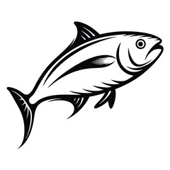 Tuna Fish Monochrome Style, Animal Seafood Illustration, Black and White Isolated Art