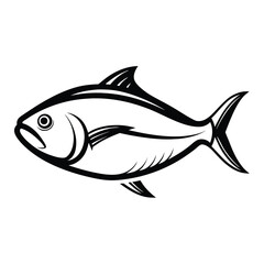 Black and White Outline of Fish Silhouette. Aquatic Creature, Marine Animal Icon