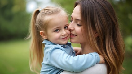 A woman holding a little girl in her arms.