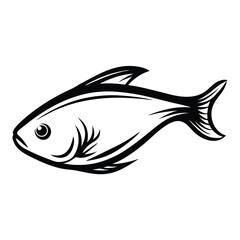 Stylized Black & White Fish Simple Aquatic Animal Design, Sea Life Icon