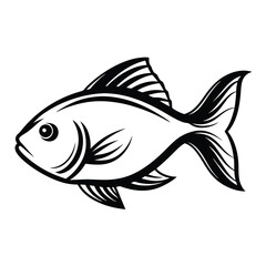Elegant Goldfish Illustration, Black and White Aquatic Silhouette, Clean Line Art Style