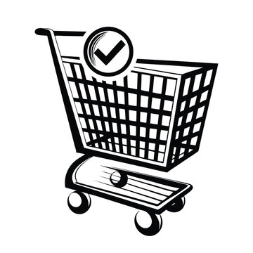 recommend clip art: Black Shopping Cart with Check Mark, Rolling Trolley Icon, Monochrome Retail Symbol