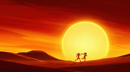 Fototapeta premium A fit couple celebrates a successful run with a highfive, capturing their joy and energy in the great outdoors.