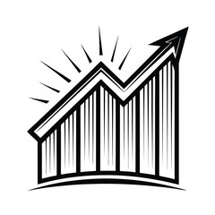 Black and White Graph with Upward Arrow Pointing to Success and Sharp Rays Above