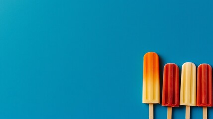 A line of popsicles stacked atop a blue background