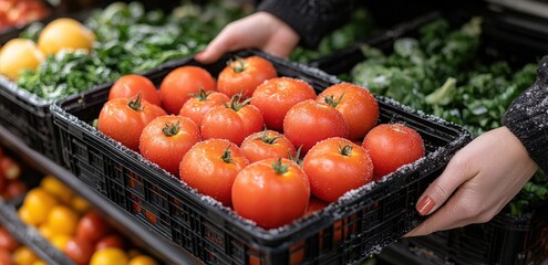 Fresh tomatoes in a grocery store