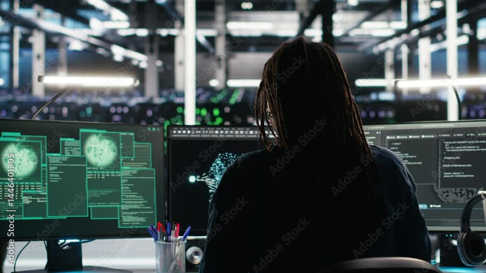 Poster panicked engineer in ai server facility reacts to hacking incident involving theft of sensitive data
