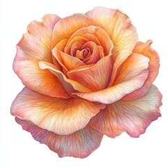 A white background serves as the backdrop for a delicate watercolor illustration of pink and red rose petals