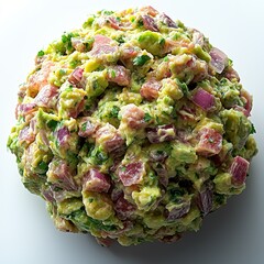 Tuna, avocado, and onion mix creates colorful dish