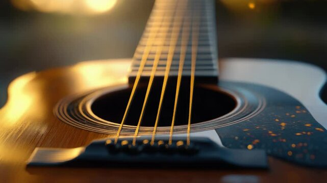A close-up shot of a guitar with blurred background