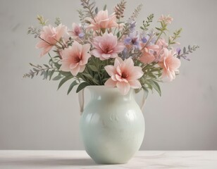 Obraz premium Soft pastel watercolor flowers in a simple vase Gentle color palette, delicate details , pink, illustration