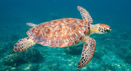 Fototapeta premium Majestic Sea Turtle Gracefully Swimming in the Ocean
