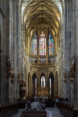Fototapeta premium interior of St. Vitus Cathedral in Prague, gothic revival architecture
